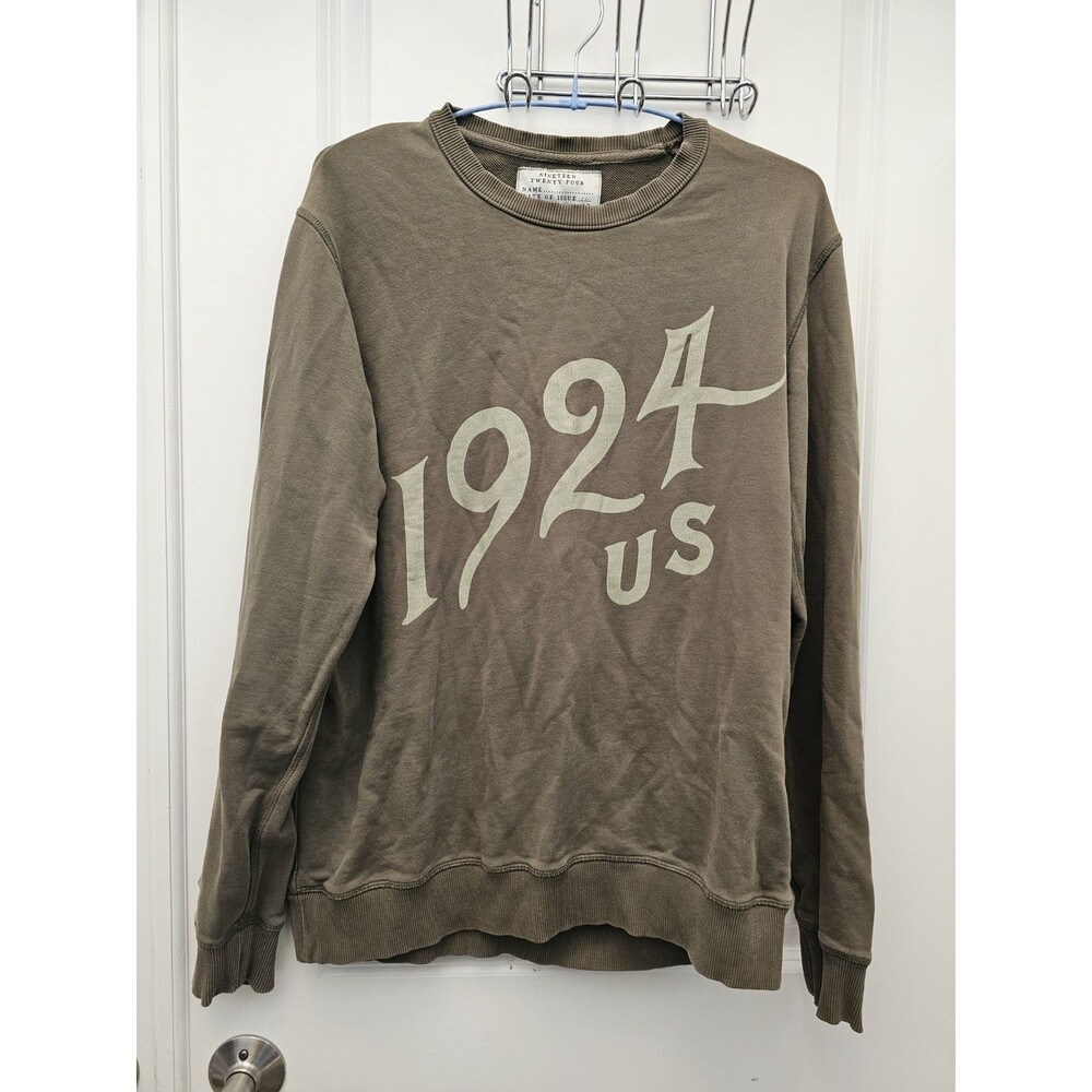 Nineteen Twenty Four Mens Large Sweatshirt Olive Green Brown Crewneck 1924 US